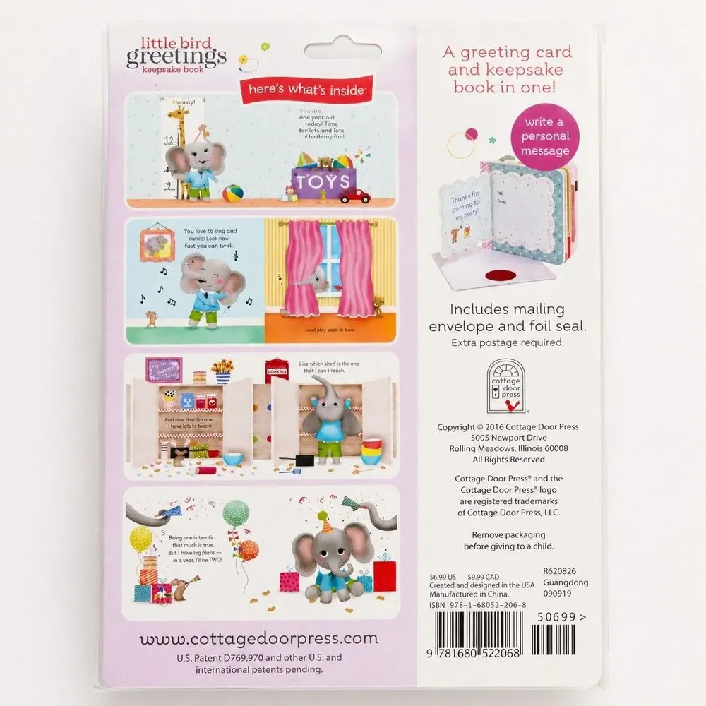 Little Bird Greetings Birthday Card Book Elephant Mouse Stars Foil Envelope